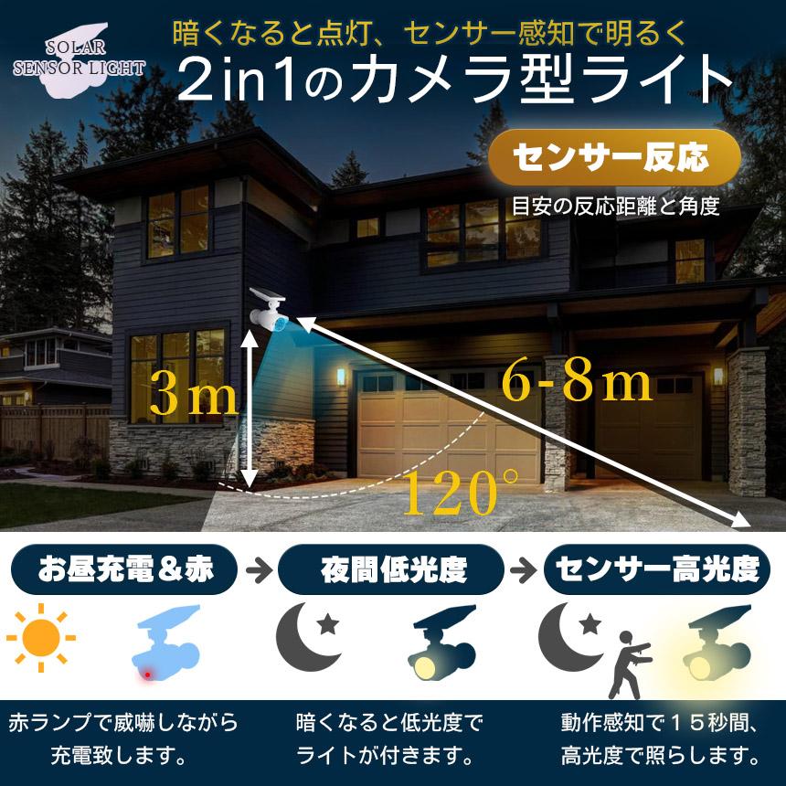 爆買 ダミーカメラ センサーソーラーライト 2台セット 防犯 2カラー