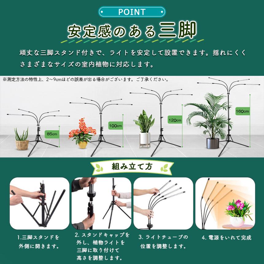 植物育成ライト LED 植物育成灯 観葉植物 4ヘッド ライト 5v 10段階 調