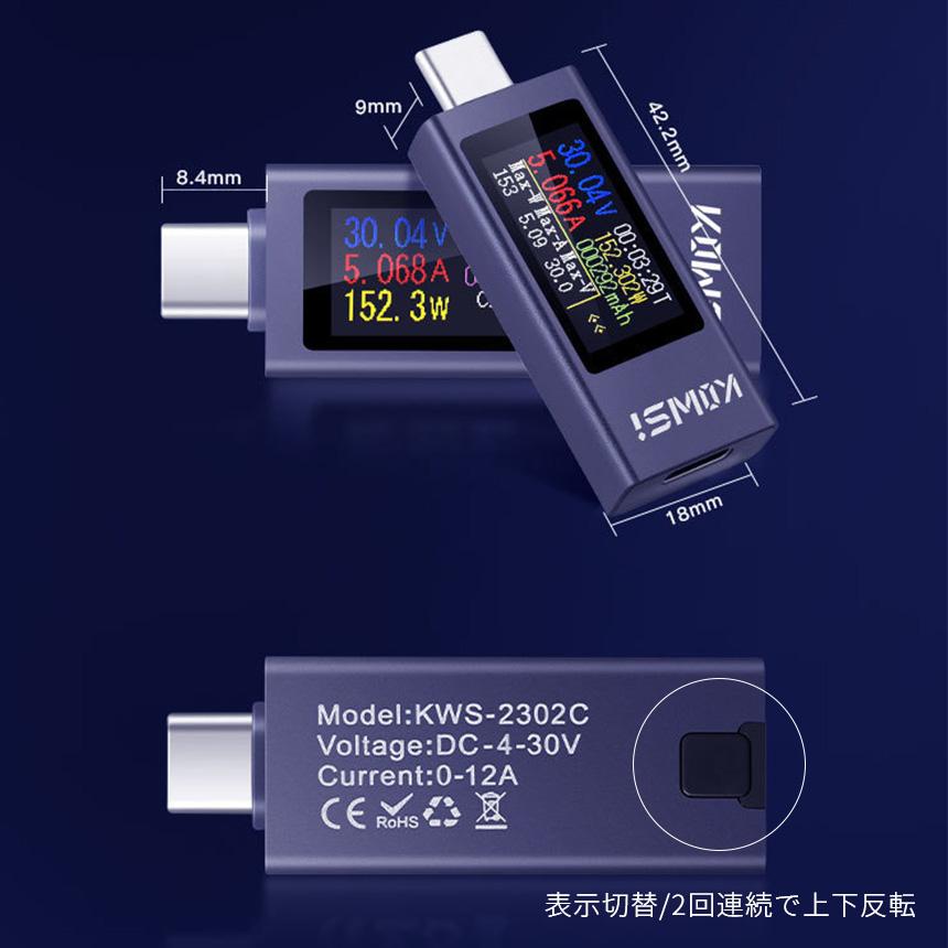 2個セット USB Type-C 電流 電圧 チェッカー 360W 12A 対応 PD 急速