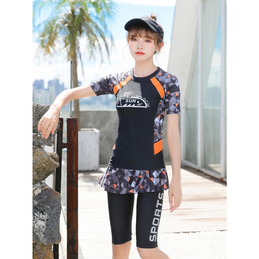 お得なキャンペーンを実施中 セールレディース水着フィットネス水着セパレート半袖競泳おしゃれジムプール大きいサイズ体型カバーmlxl海プール水着遊び