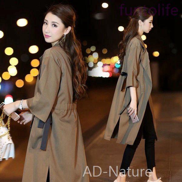 週間ランキング１位獲得 ウィンドブレーカースプリングコートレディース七分袖ロング丈アウターゆったりジャケット通勤カジュアル春夏服 セール開催中 n Go Th