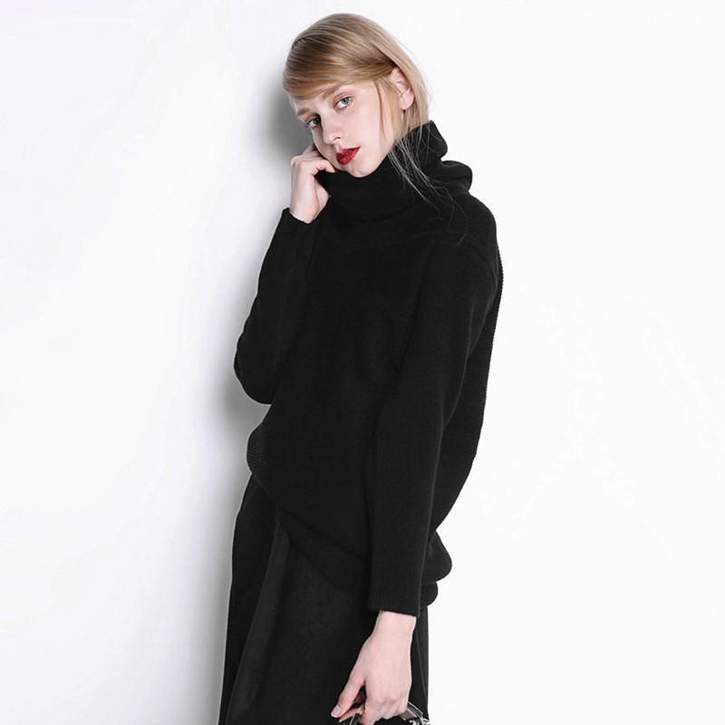女性　カシミヤ　セーター　長袖高襟　タートルネック 秋冬  ブラックサイズL
