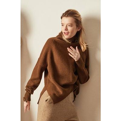 カシミヤのセーター冬服 タートルネックセーター 女性 ニットプルオーバー caramel colour サイズ S