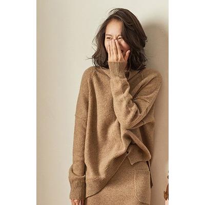 カシミヤのセーター冬服 タートルネックセーター 女性 ニットプルオーバー   Camel サイズ S