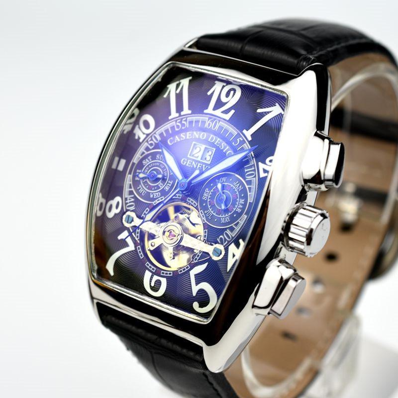 時計 メンズ 自動巻き 機械式 クロノグラフ 革 トゥールビヨン