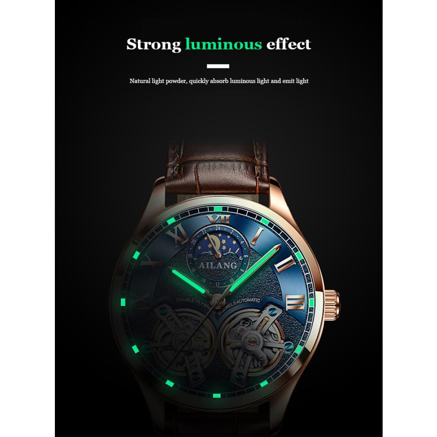 腕時計 メンズ 自動機械式 ダブルトゥールビヨン ムーンフェイズ