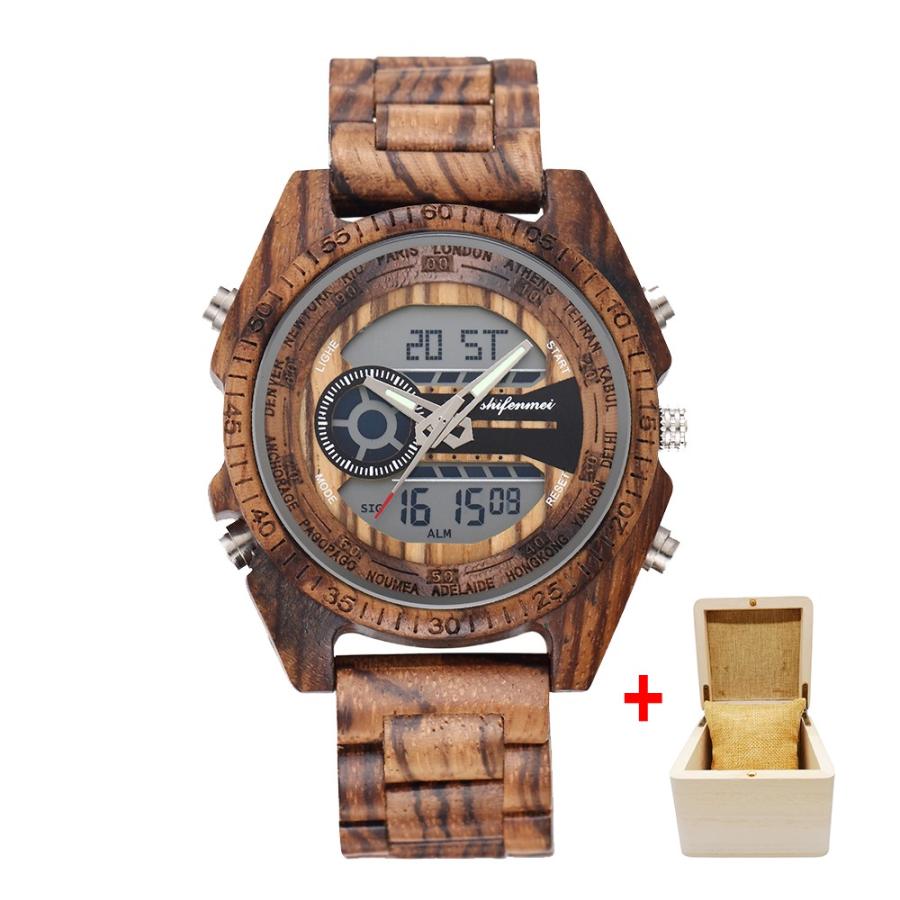 腕時計 メンズ  デュアルディスプレイウッドウォッチ 木製腕時計 木製ギフトボックス付き｜ad0919｜02