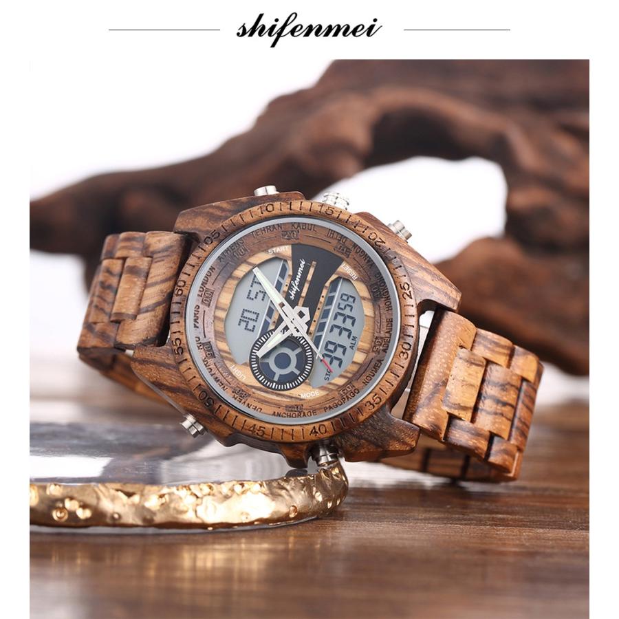 腕時計 メンズ  デュアルディスプレイウッドウォッチ 木製腕時計 木製ギフトボックス付き｜ad0919｜15