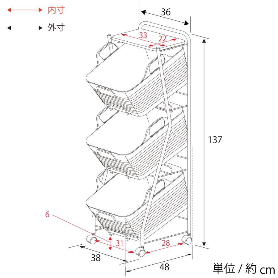 足立製作所 ランドリーバスケット 3段 ランドリーワゴン 隠せる