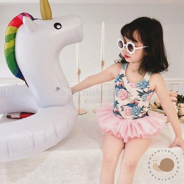 子供 水着 女の子 キッズ ワンピース水着 帽子付き かわいい 3段フリル フリル 80 90 100