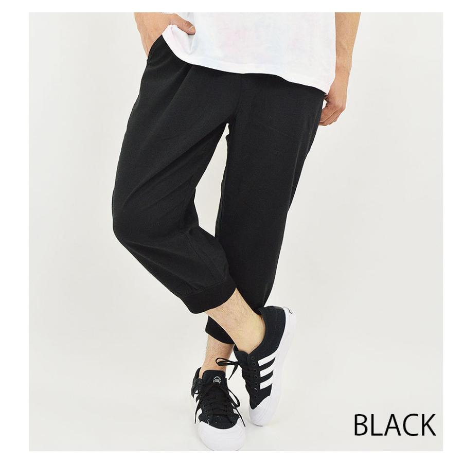 JH TFW49 クロップド イージーパンツ ブラック 裾リブ 七分丈 パンツ 裾リブ メンズ 綿麻 ストレッチ クロップドパンツ