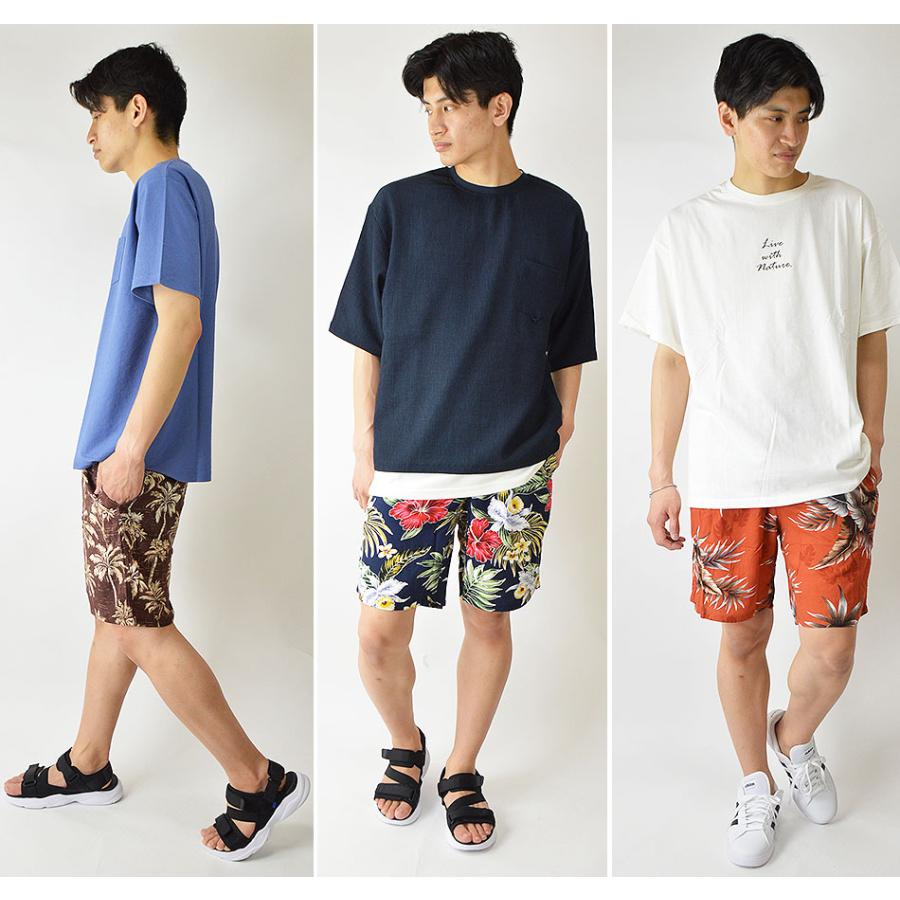 冷感 ハーフパンツ メンズ ショートパンツ サーフパンツ 柄 黒 無地 膝