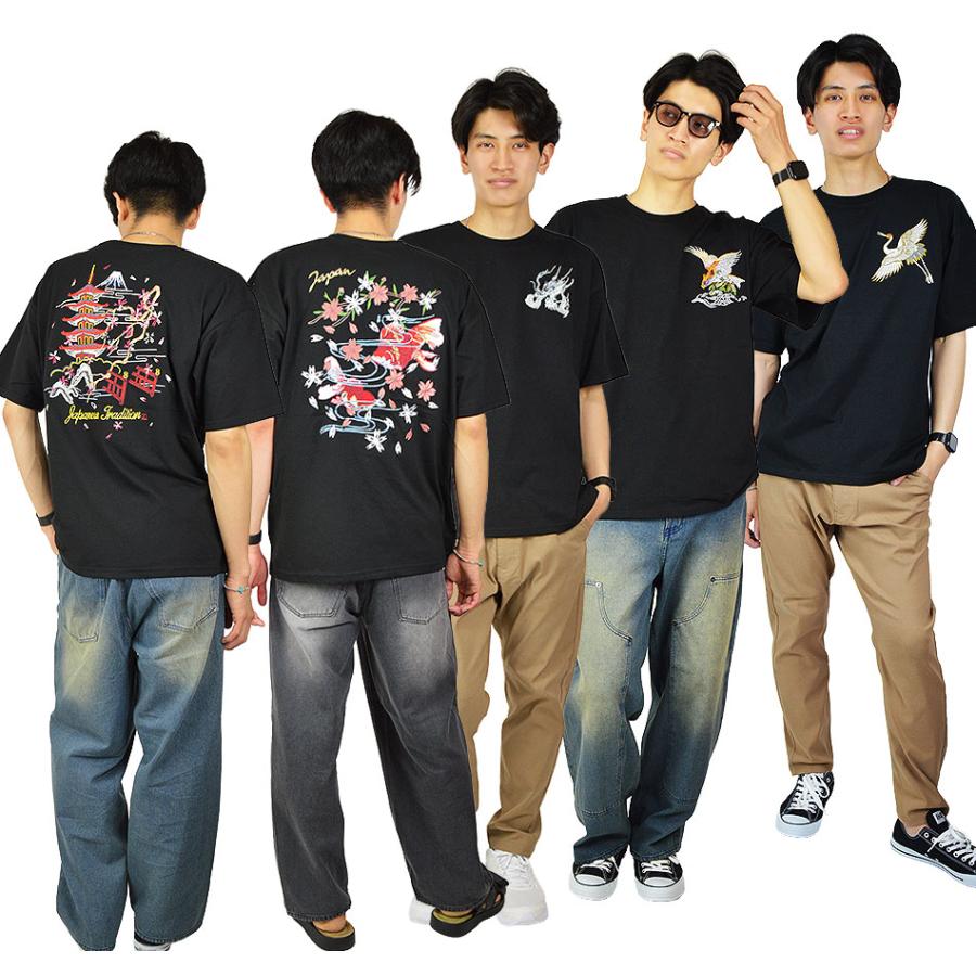 スカジャンTシャツ メンズTシャツ スカTシャツ 和柄 刺繍 龍 風雷神