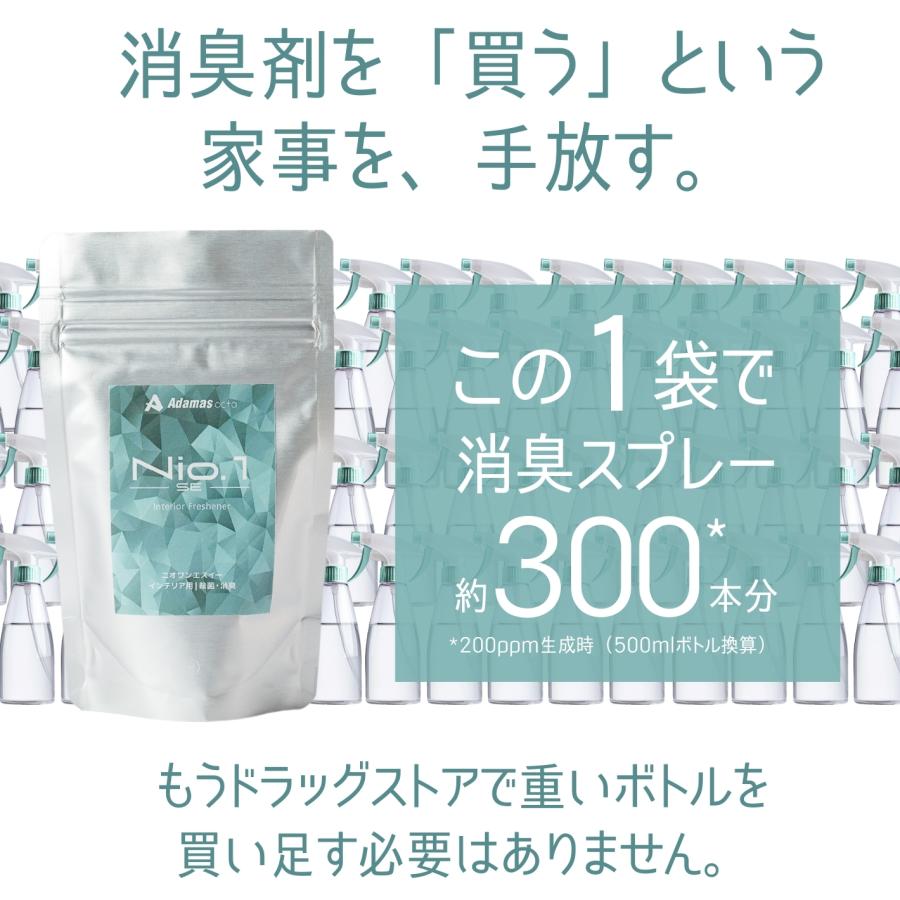 車内消臭剤 Nio1 SE ニオワン スプーン付 強力消臭 除菌 水で溶かすだけ 顆粒タイプ 無香料 車 シート エアコン ペット 汗 カビ臭 アダマスオクタ (60g) | Adamas octa | 07