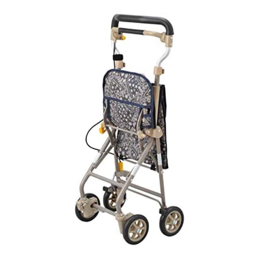 カッコイイ　ウィズワン　シルバーカー　椅子付き　買い物、旅行など使用できる ウィズワン シルバーカー ペイズリーL紺 キュートミニ 手元ブレーキ