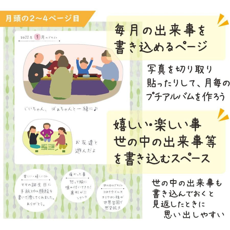 フルカラー  育児日記 3年 日記帳 A5 おやこで楽しむ ノートライフ 日本製 日付表示あり いつからでも始められる 開きやすい 新PUR製本 ベビーダイアリー ギフト｜add-plus｜06