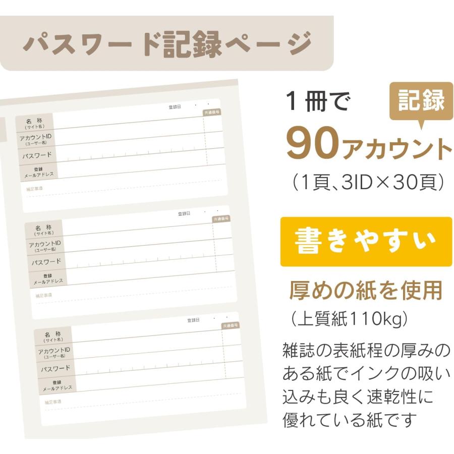 パスワード帳 管理 a5サイズ フルカラー シンプル 90アカウント アカウント、メールアドレス管理 ノートライフ （記入を楽にする、お手軽省略仕様あり） |  | 02