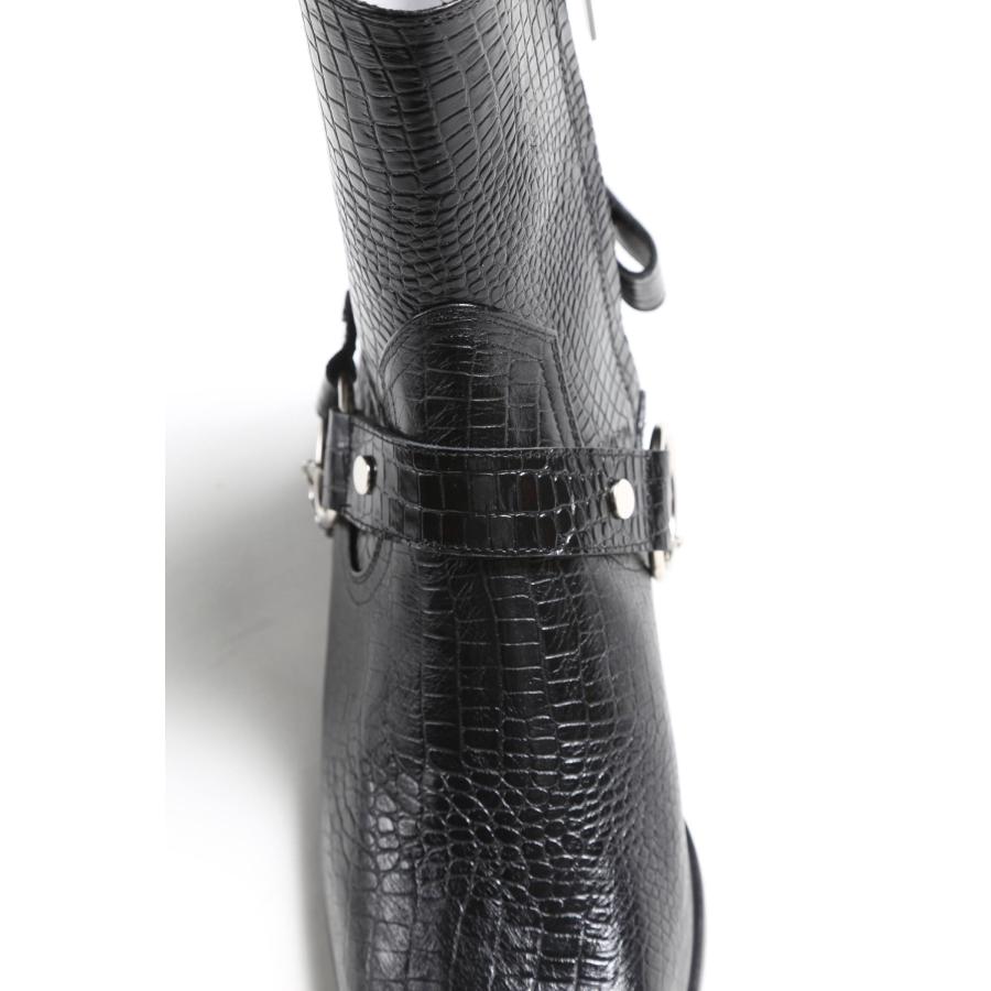 【日本未発売】 【GalaabenD / ガラアーベント】 クロコエンボスハーネスリングブーツ - BLACK 【CE1144292486】(39897円)
