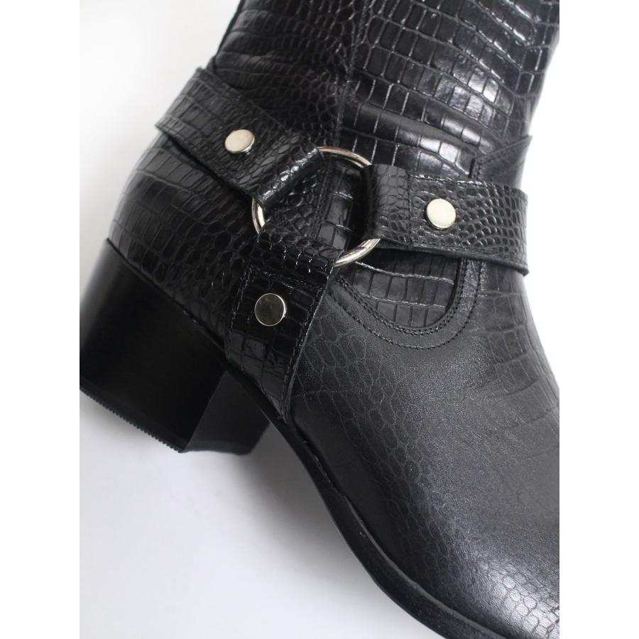 【日本未発売】 【GalaabenD / ガラアーベント】 クロコエンボスハーネスリングブーツ - BLACK 【CE1144292486】(39897円)