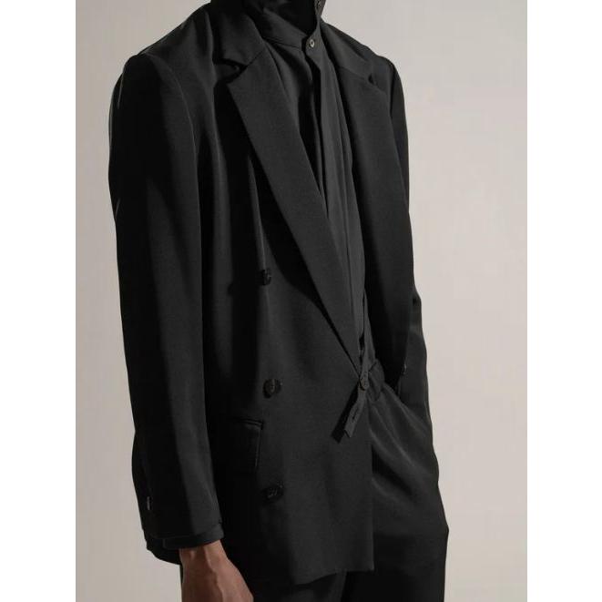 オーバーコート / OVERCOAT ダブル テーラードジャケット - classic rayon tricotine double breasted jacket in blackの画像