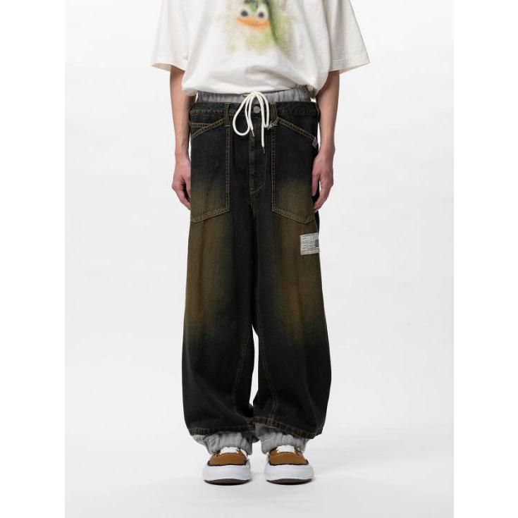 メゾン ミハラヤスヒロ / Maison MIHARA YASUHIRO スウェットパンツ コンバインドデニムパンツ - Sweat Pants Combined Denim Pants (INDIGO)の画像