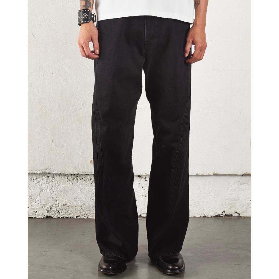 ブラック ワイドレッグデニム NVRFRGT ネヴァーフォーゲット 3D TWISTED WIDE LEG JEANS