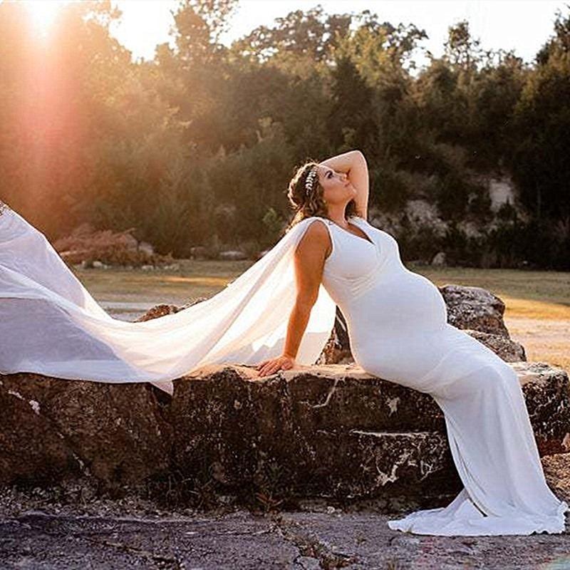 国際ブランド マタニティドレス フォト 写真撮影 結婚 妊娠 シフォン エレガント ロング Aライン カラー ホワイト Pathwaysfl Org