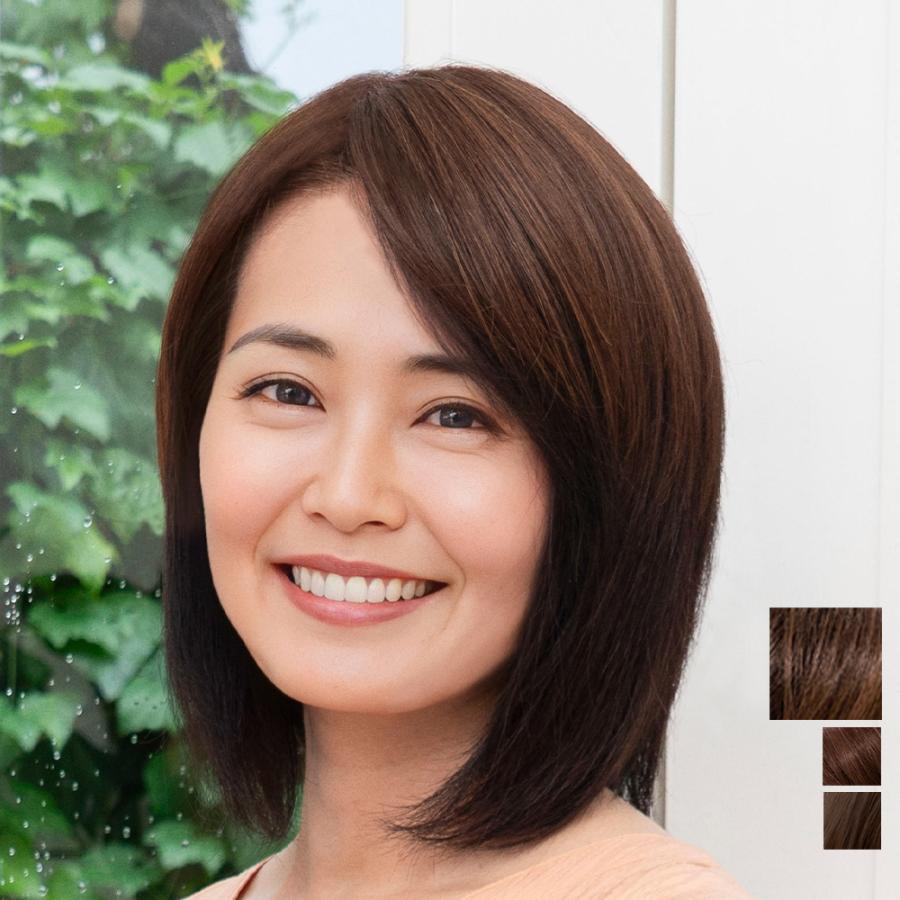 ブラウン ショートウィッグ ミディアムアデランス アデランス 部分ウィッグ ふわカラ メッシュ おしゃれ 人毛ミックス