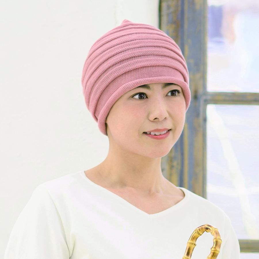 医療用帽子 コットンニット ピンク おしゃれ 脱毛 アデランス 帽子 