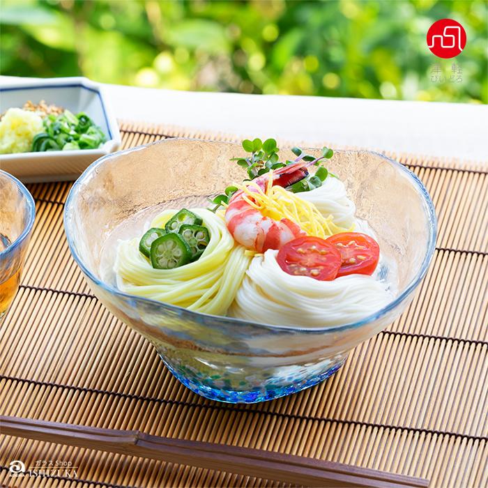 津軽びいどろ おしゃれ ガラスボウル サラダボウル 麺鉢 津軽の花 多様