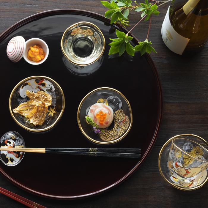 未使用　ADERIA アデリア　ルック　大小皿プレート　グラスセット　クリスマス ADERIA おしゃれ 盃 小皿 セット 江戸猫ぐらす PNT アデリア 日本製