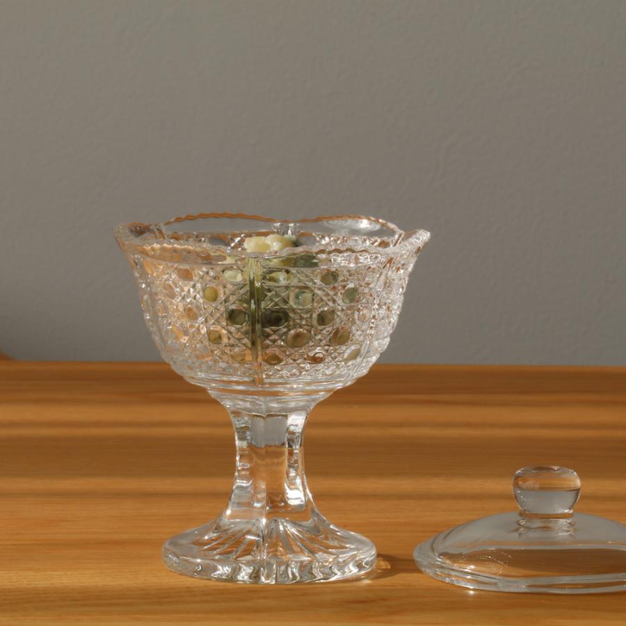 ボヘミアガラス 蓋付きボウル 金彩 木箱付き ボヘミアガラス 蓋付き