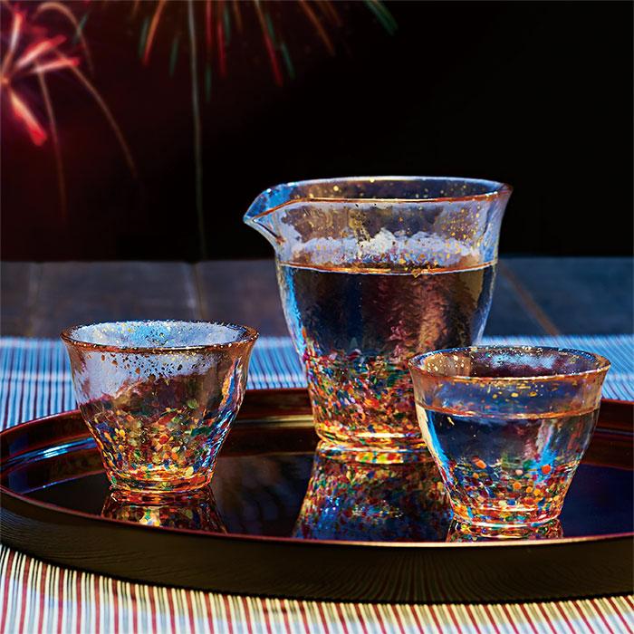 津軽びいどろ サラダボウル HANABI はなび金彩 浅鉢 日本製 化粧箱入