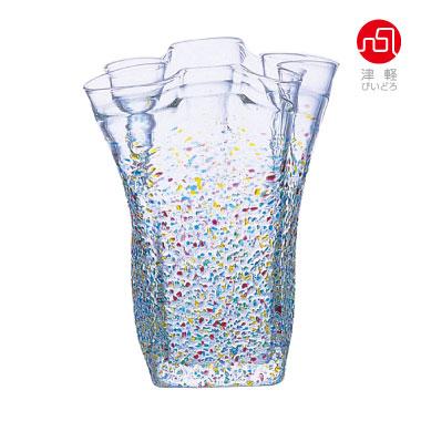 花瓶 花びん フラワーベース 花器 おしゃれ ガラス 【 津軽びいどろ フリル花器 (大) ねぶた 】 プレゼント ギフト かわいい インテリア雑貨