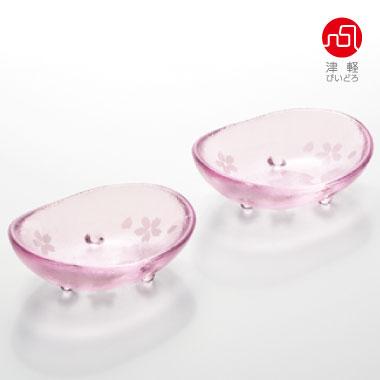 津軽びいどろ 花紀行 三つ足豆皿ペアセット ガラス食器 石塚硝子