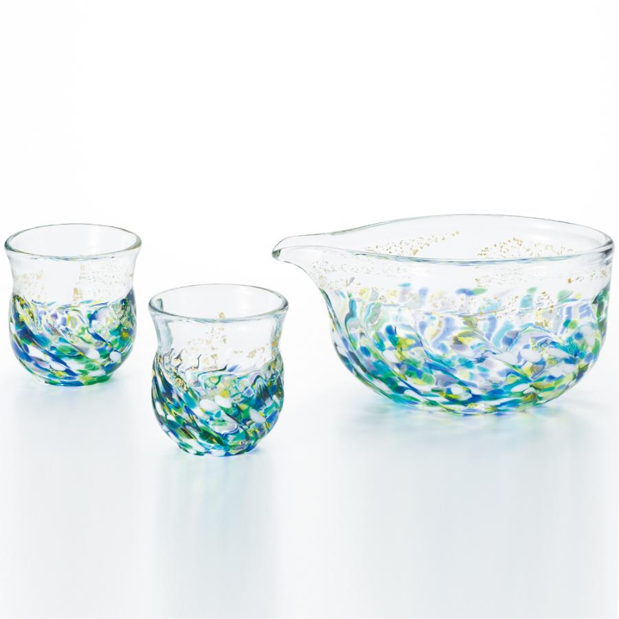 津軽びいどろ 酒器 セット 花うつし 紫陽花 アデリア 日本製 化粧箱入