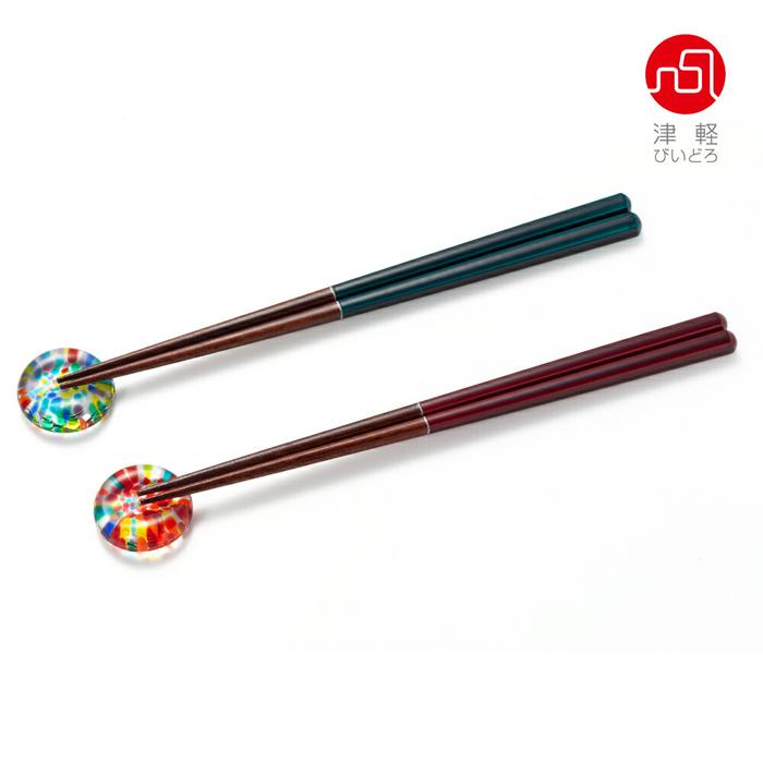 津軽びいどろ 箸 ペアセット 箸置き ガラス まつりはなび アデリア