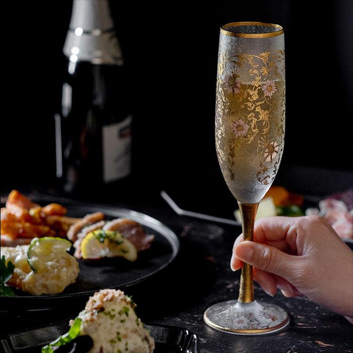 ADERIA おしゃれ シャンパングラス ペアセット ゴールド エルドラード