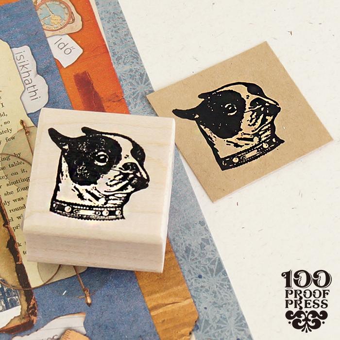 ラバースタンプ 輸入 100Proof Press 首輪をしたブルドッグ Collared Bulldog Head #3936 犬 イヌ ブルドッグ | 