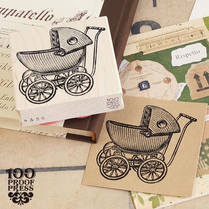 スタンプ 輸入 100Proof Press 乳母車 Large Baby Buggy #4356 カート ベビーカー スタンプ おしゃれ ラバースタンプ | 