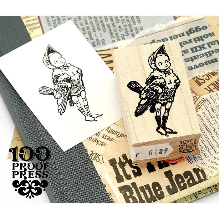 100 Proof Press #6189 鳥を抱く少年 bird boy brownie スタンプ アンティーク | 