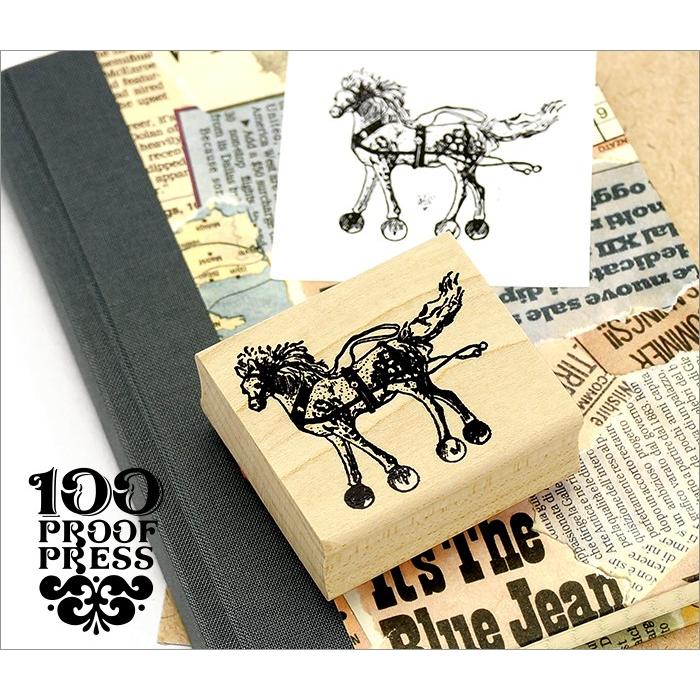 スタンプ 100 Proof Press #6216 馬のオモチャ toy horse on wheels