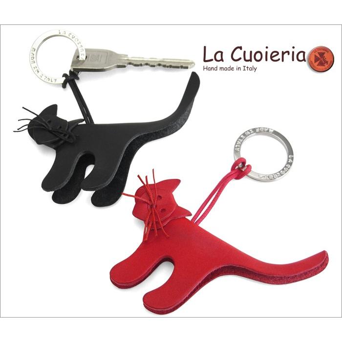 キーホルダー ネコ 猫 本革 イタリア製 ラ クオイエリア La Cuoieria レザー gatti 黒猫 ギフト | La cuoieria
