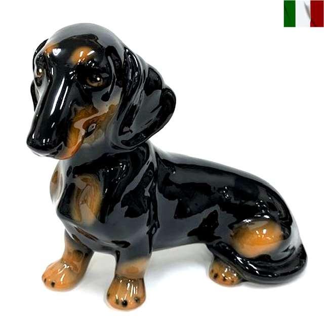イタリア製 ミニチュアダックスフンド 犬 陶器 置物 オーナメント 