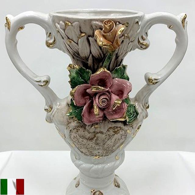 アウトレットのセール 花瓶 薔薇 陶器 イタリア製 インテリア オブジェ　italy-j8-1344om