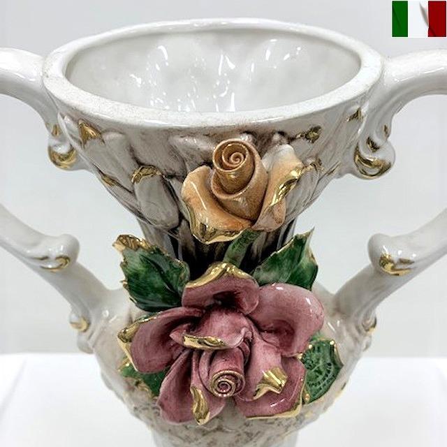 アウトレットのセール 花瓶 薔薇 陶器 イタリア製 インテリア オブジェ　italy-j8-1344om