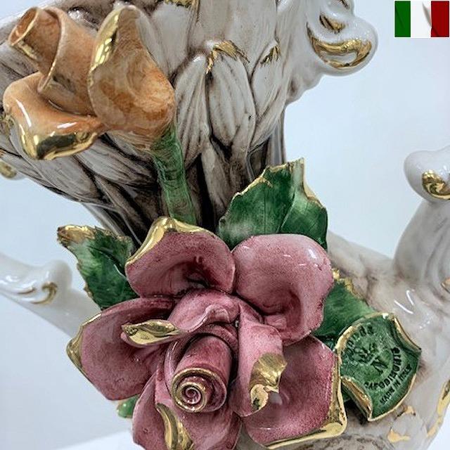 アウトレットのセール 花瓶 薔薇 陶器 イタリア製 インテリア オブジェ　italy-j8-1344om