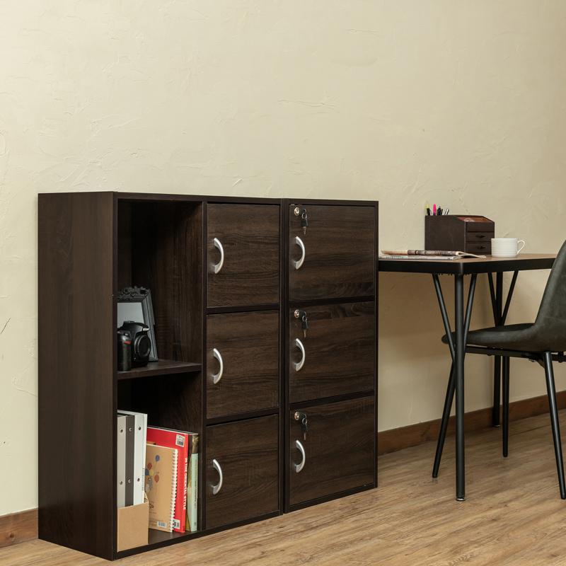 扉付きマルチラック 3段扉 2段棚 おしゃれ カラーボックス 扉収納 木製