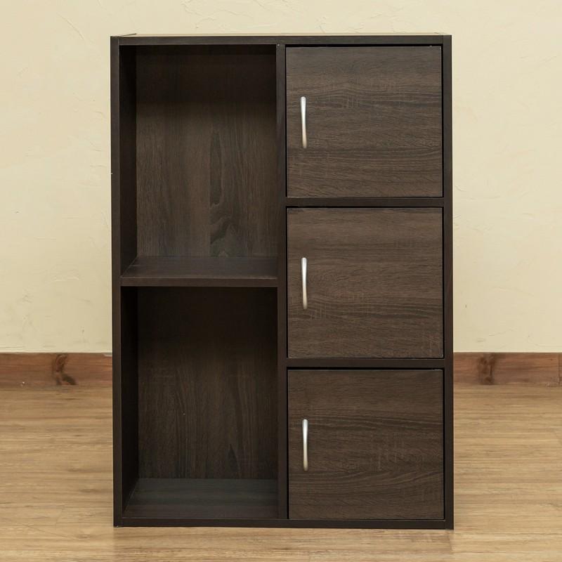 扉付きマルチラック 3段扉 2段棚 おしゃれ カラーボックス 扉収納 木製