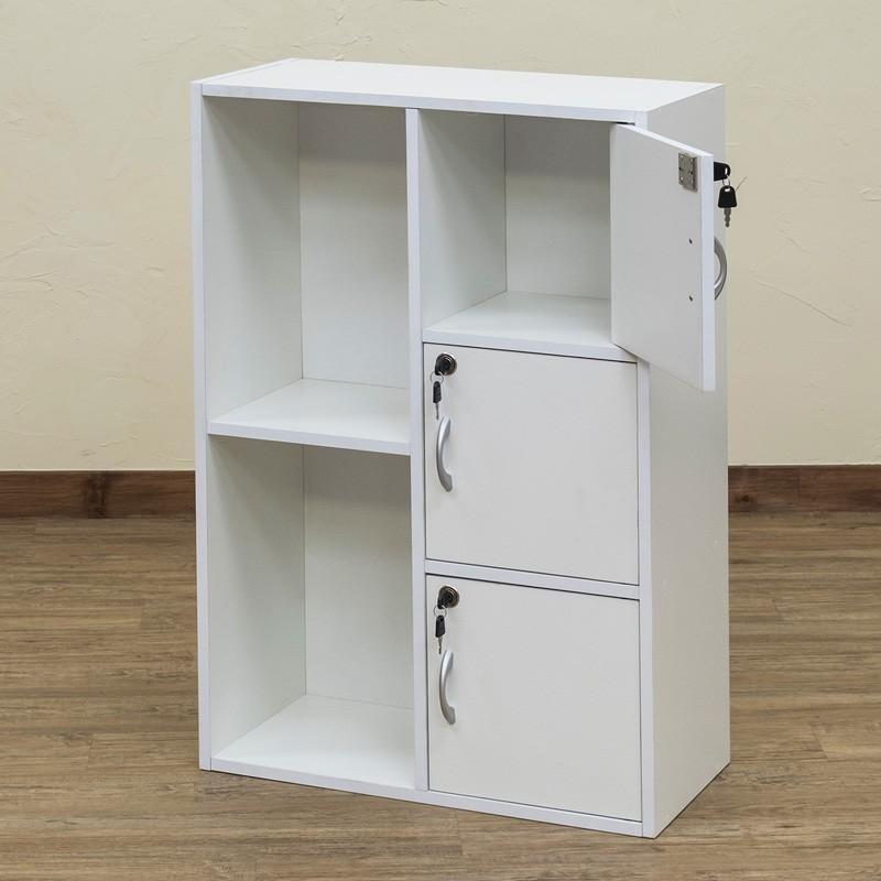 鍵付き3段扉 マルチラック 60cm幅 収納 扉付き収納3段＆オープンラック